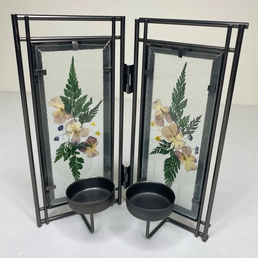 International Silver Co Arboretum Pressed Flower Double Screen Votive Holder